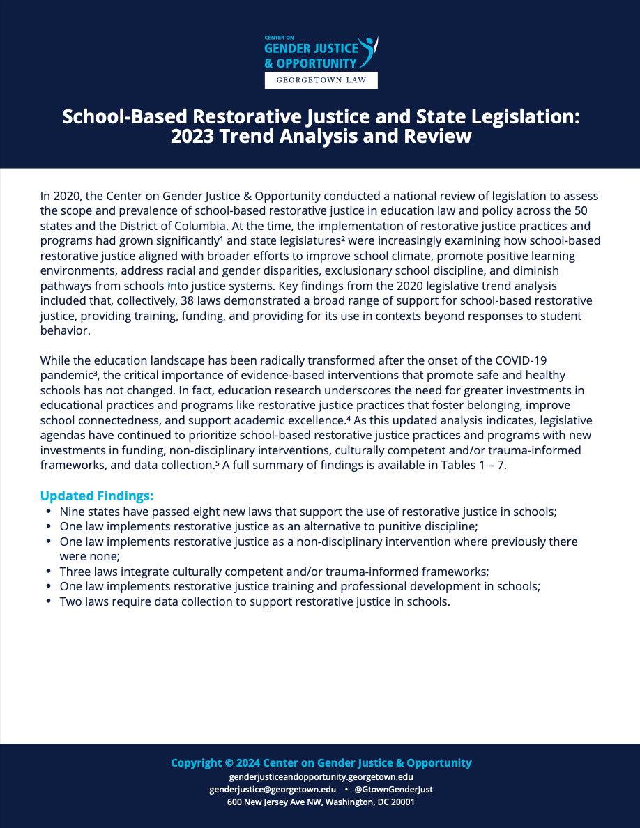 2023 School-Based Restorative Justice and State Legislation Review